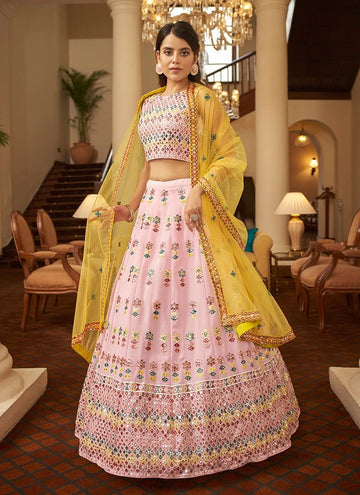 Pretty Light Pink Georgette Embroidery Work Lehenga Choli
